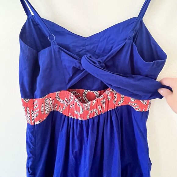 Anthropologie EDME & ESYLLTE Graphical Dress Blue Orange Bow Back - Size 10 - Picture 4 of 10